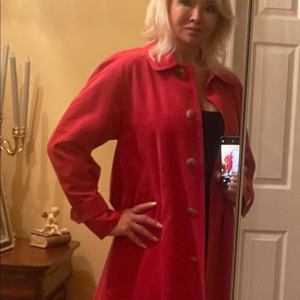 Red Burberry Swing Coat, Size 4 (Runs Large)